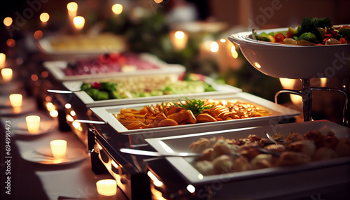 Catering wedding buffet for events. Wedding Reception Buffet Food  Ai generated image.