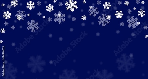 Winter snowflakes border minimal vector background. Macro snowflakes flying border design, holiday card with many flakes confetti scatter frame, snow elements. Frosty season symbols.