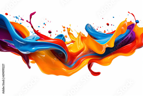 Colorful swirls resembling vibrant, dynamic paint splatters isolated on white background created with Generative Ai