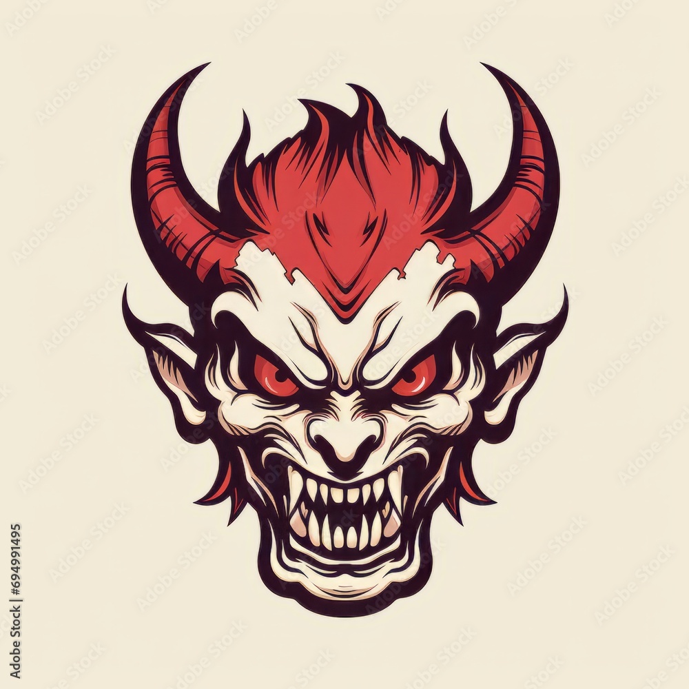Sinister Horned Devil in Stylized Red Illustration Sinister Horned Devil in Stylized Red Illustration
