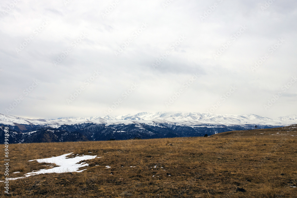 Observation deck of the valleys and mountains at the beginning of winter. Observation deck of the valleys and mountains at the beginning of winter.