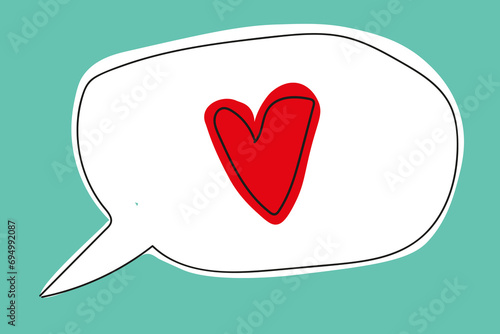 white cloud with heart in flat style in vector. abstract image for website application sticker postcard print