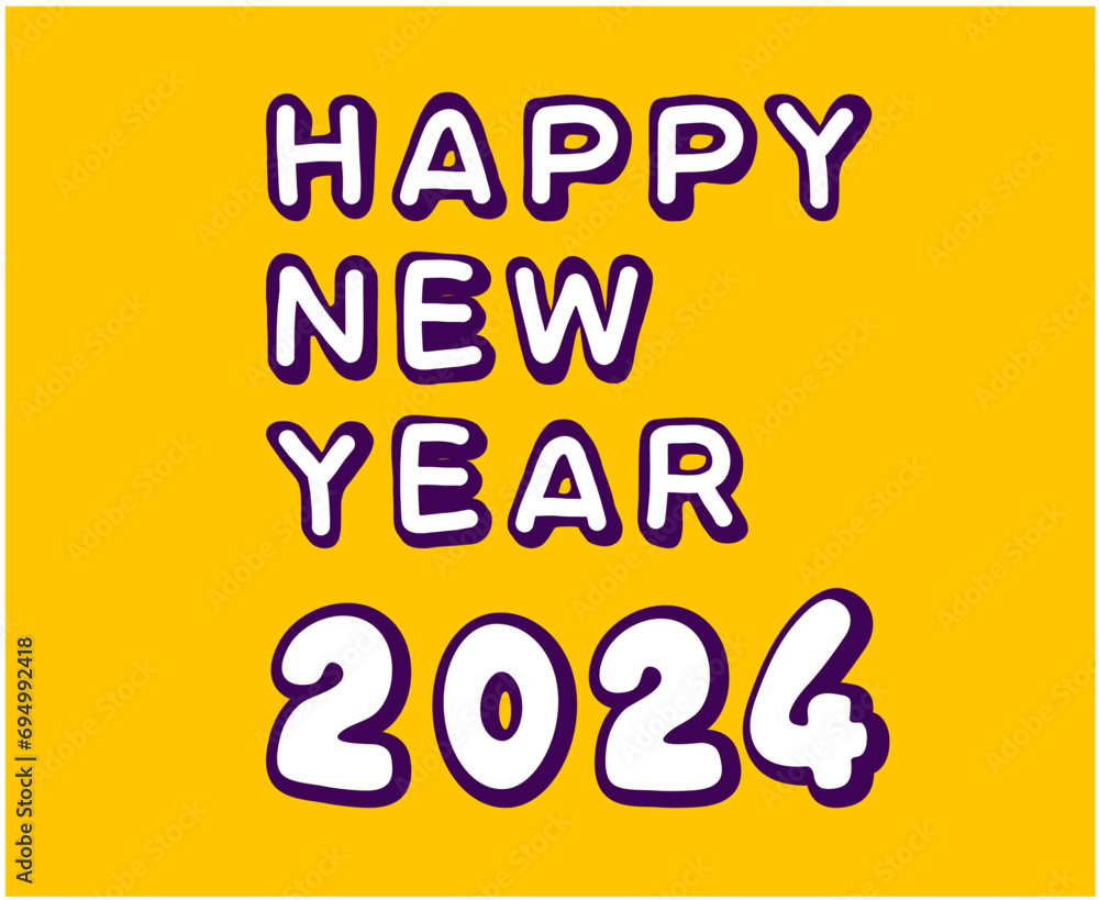 Happy New Year 2024 Abstract Purple And White Graphic Design Vector Logo Symbol Illustration With Yellow Background Happy New Year 2024 Abstract Purple And White Graphic Design Vector Logo Symbol Illustration With Yellow Background