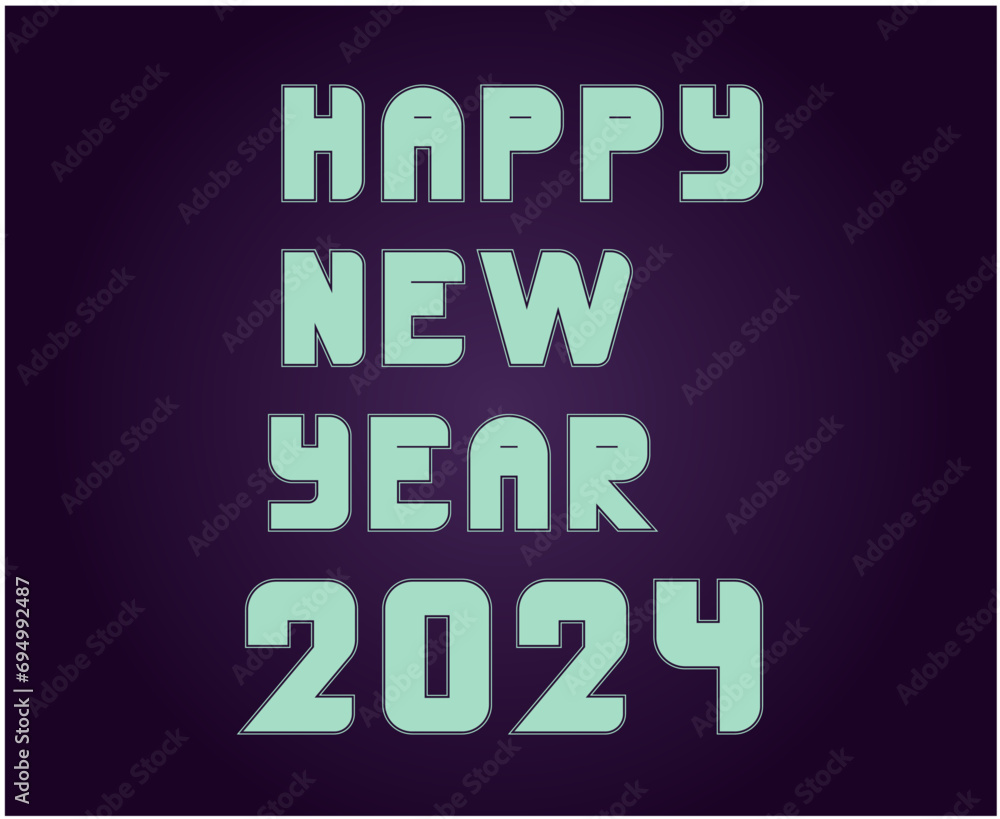 Happy New Year 2024 Abstract Cyan Graphic Design Vector Logo Symbol Illustration With Purple Background