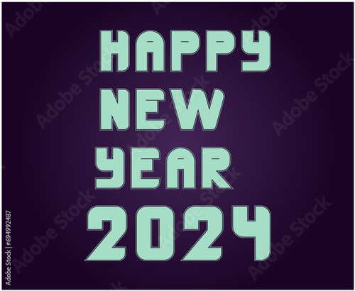 Happy New Year 2024 Abstract Cyan Graphic Design Vector Logo Symbol Illustration With Purple Background