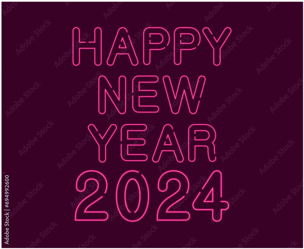 Happy New Year 2024 Abstract Pink Graphic Design Vector Logo Symbol Illustration With Purple Background Happy New Year 2024 Abstract Pink Graphic Design Vector Logo Symbol Illustration With Purple Background