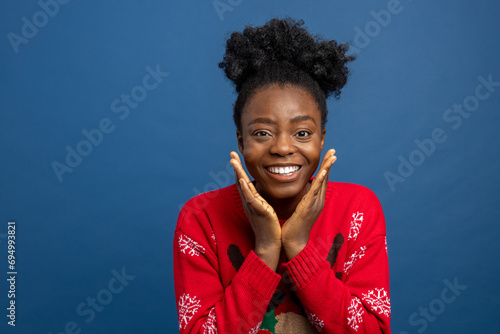 Photography Curly-haired african american woman feeling joyful