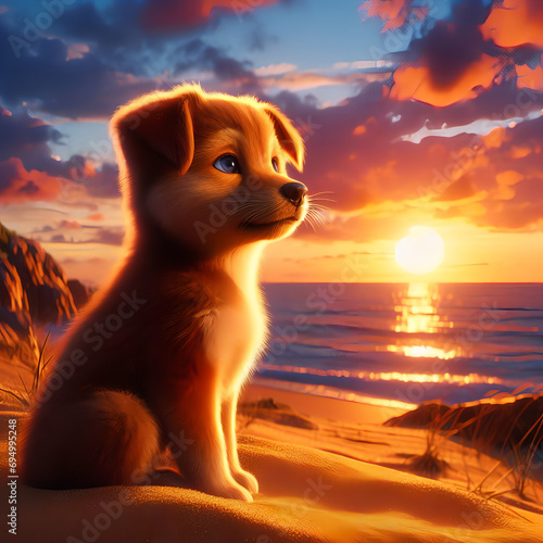 Puppy admiring the sunset