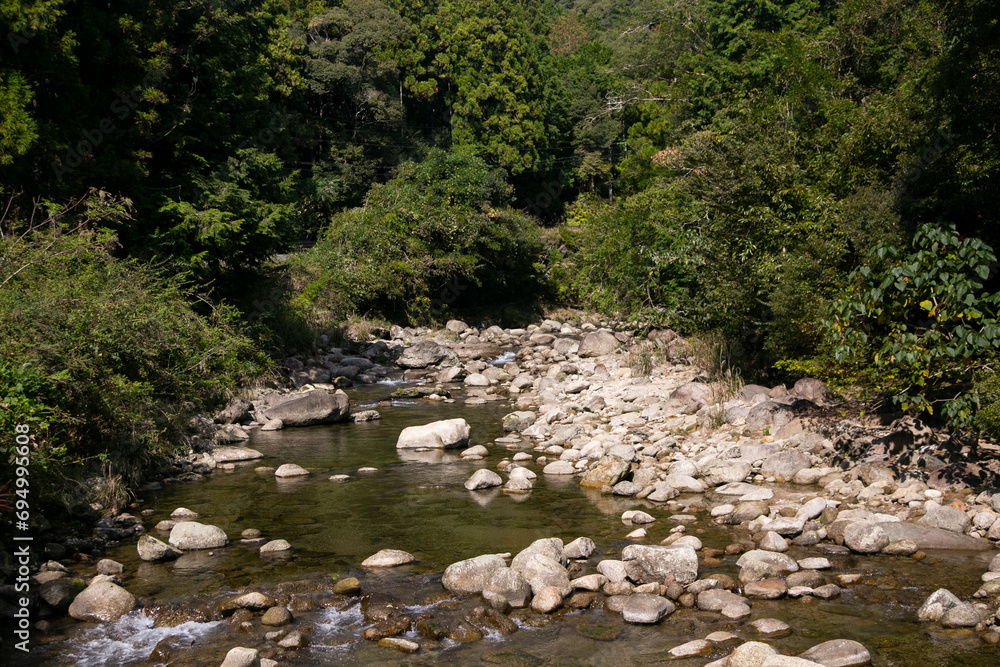 Beautiful river in the middle of the nature and mountains of Wakayama in Japan.