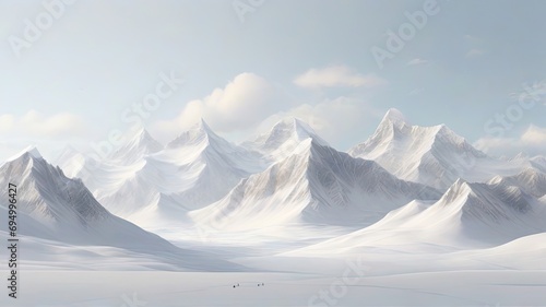 Peaks of Serenity. Snowy Mountains Stand Tall, Gracefully Separated on a Blank Canvas of White Elegance.