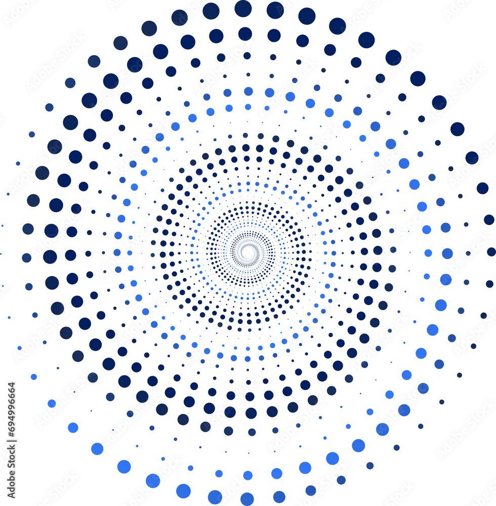 Round Abstract shape. Design element: series of dots from small to large twisted in spiral for presentations, web design on technological theme. Gradient coloring. Transparent background. Round Abstract shape. Design element: series of dots from small to large twisted in spiral for presentations, web design on technological theme. Gradient coloring. Transparent background.