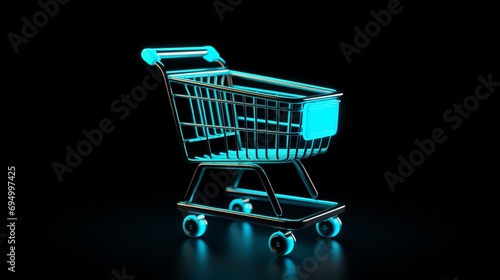 A shopping cart icon against a sleek black background, representing e-commerce and online shopping, with a modern and minimalist design.