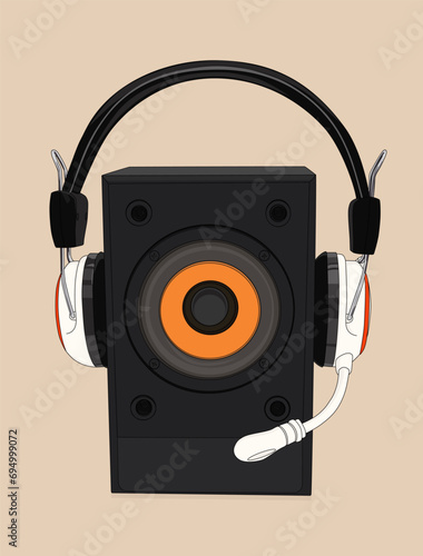 Headphones and speake. Music and entertainment concept. Vector illustration design