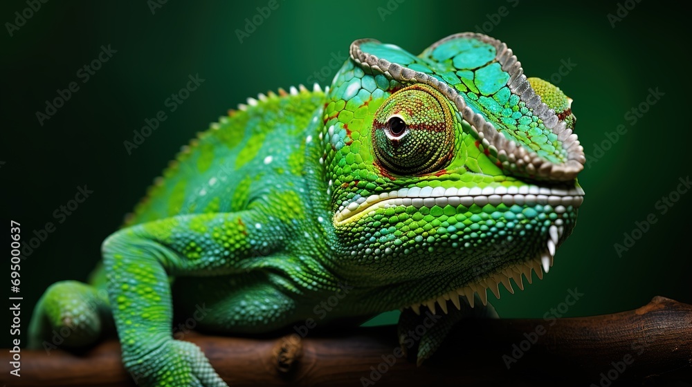 Green colored chameleon close up Green colored chameleon close up