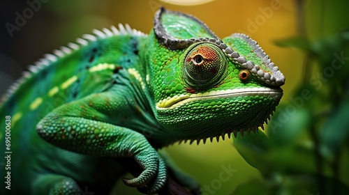 Green colored chameleon close up © LELISAT
