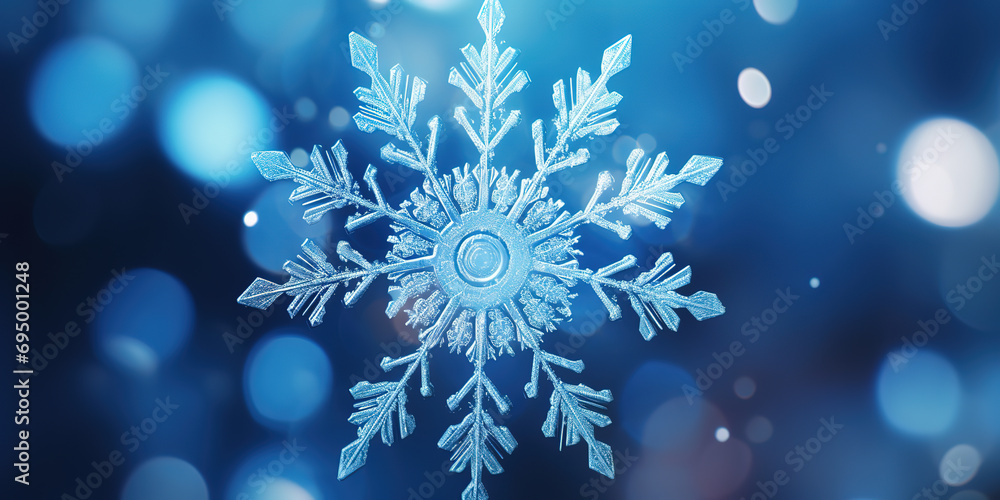 beautiful snow flower with blue bokeh color background. Generative AI beautiful snow flower with blue bokeh color background. Generative AI