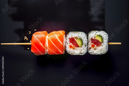 Generative AI illustration of fresh homemade salmon sushi photo