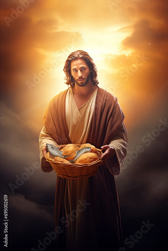 Jesus Christ - miracle concept - bread and fish - leftovers - multiplication of the bread and fish