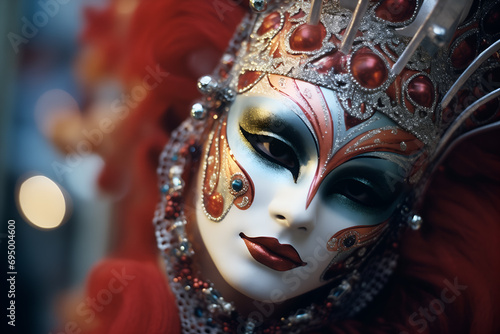 Intriga Festiva: Detalle Vibrante de una Máscara de Carnaval, Expresión Artística en Celebraciones Culturales