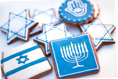 Delicious festive Hanukkah cookies for celebrating a traditional Israeli holiday.
