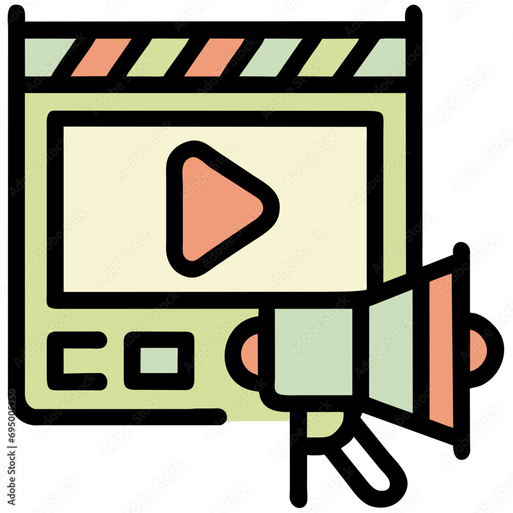 Film reel and megaphone vektor icon illustation Film reel and megaphone vektor icon illustation