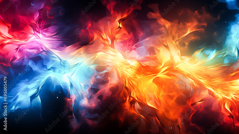 photo abstract flames exploding in multi colored ink and paint