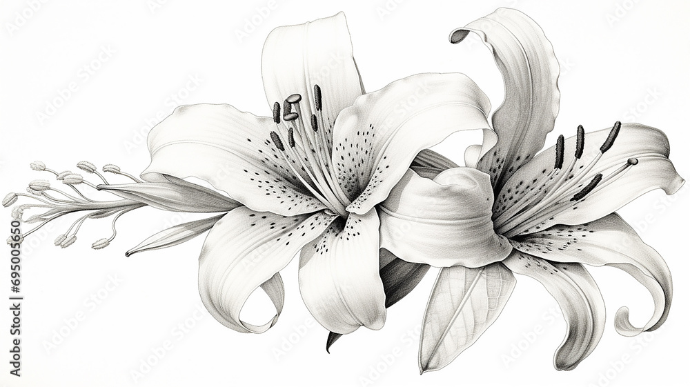 Fototapeta premium Pen-and-ink-illustration-capturing-the-intricate-details-of-a-lily,-symbolizing-beauty-and-grace