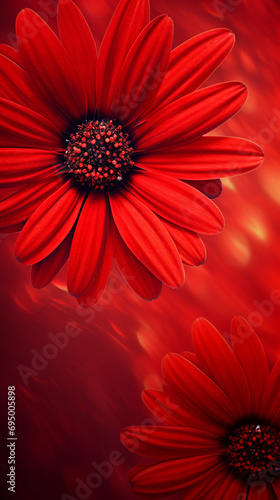 a daisy flower red silk texture background extreme dreaming created with Generative Ai