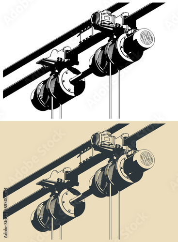 Hoist and winches for installation cradle