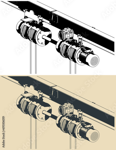 Hoist and winches for installation cradle close-up