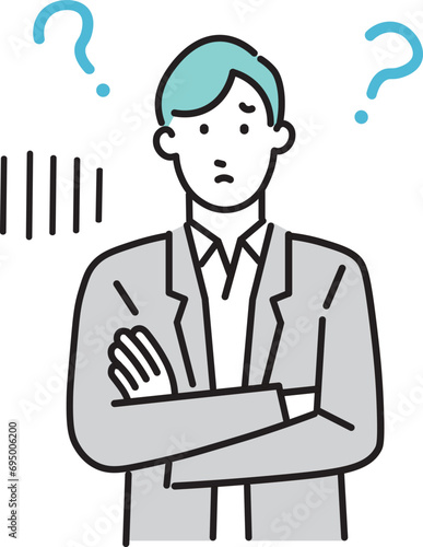 困った顔のビジネスマンー疑問ー男性1人ー上半身ーシンプルイラストベクター素材