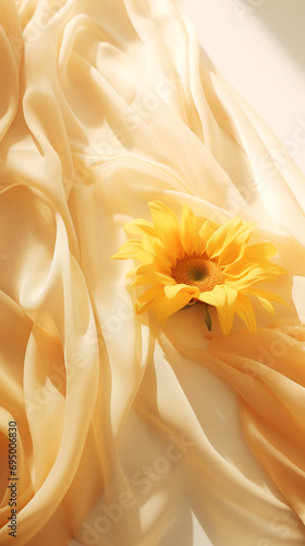a sunflower, smooth silk background, bright light, dreamy light and shadow, created with Generative Ai