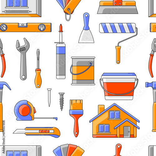 Pattern with repair working tools. Equipment for construction industry and business.