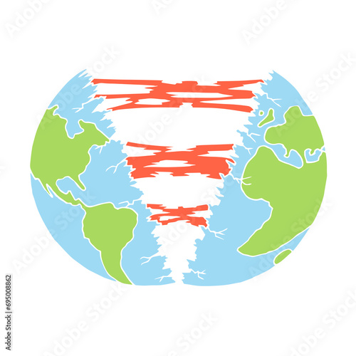 The earth is torn in half. The concept of the end of the world, apocalypse, the consequence of a nuclear explosion, ecological disaster. Freehand drawing. Doodle. Hand Drawn. Outline.	