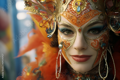 Máscara de Carnaval: Mujer Joven Deslumbra con Elegancia y Misterio