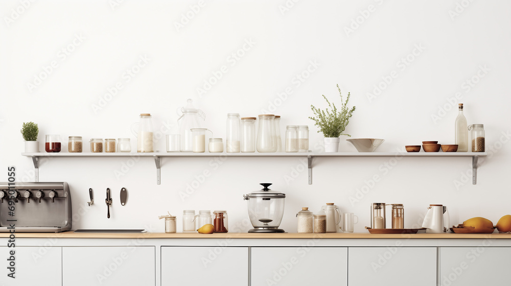 Fototapeta premium Cuisine contemporaine blanche laquée, design et décoration épurée