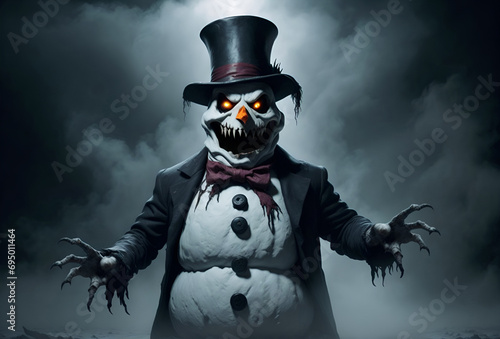 Spooky scary snowman. Horror in the north pole: when the snowman turned evil photo