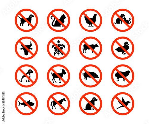 No pets allowed sign. No animal sign. Pets not allowed sign. Animal not allowed sign.