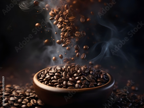 Coffee beans on a dark background.