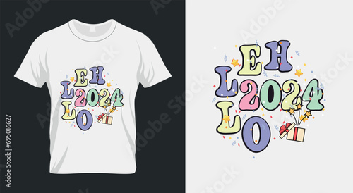 Hello 2024 Retro New Year 2024 Sublimation Design