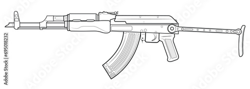 Vector illustration of soviet AK47 assault carbine with unfolded steel stock. Left side.