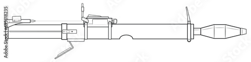 Obraz na płótnie Vector illustration of an M72 Bazooka light anti-tank weapon (LAW), deployed, in the first phase of firing with a rocket flying out