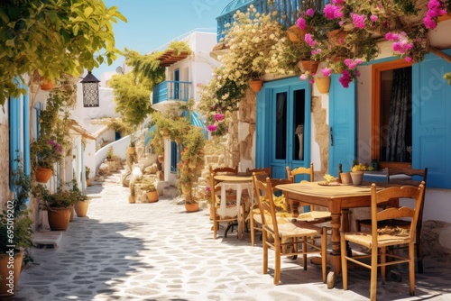 Greek culture with traditional white and blue greek architecture, taverna © Lubos Chlubny