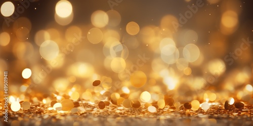 Golden confetti glitters in the air, casting a warm, celebratory glow.