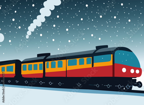Train Driving Through Snow