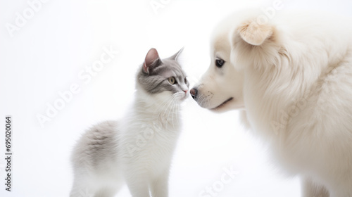 World Animals Day, World Pets Day, Dog and Cat On Isolated White Background, House Pets, Generative Ai