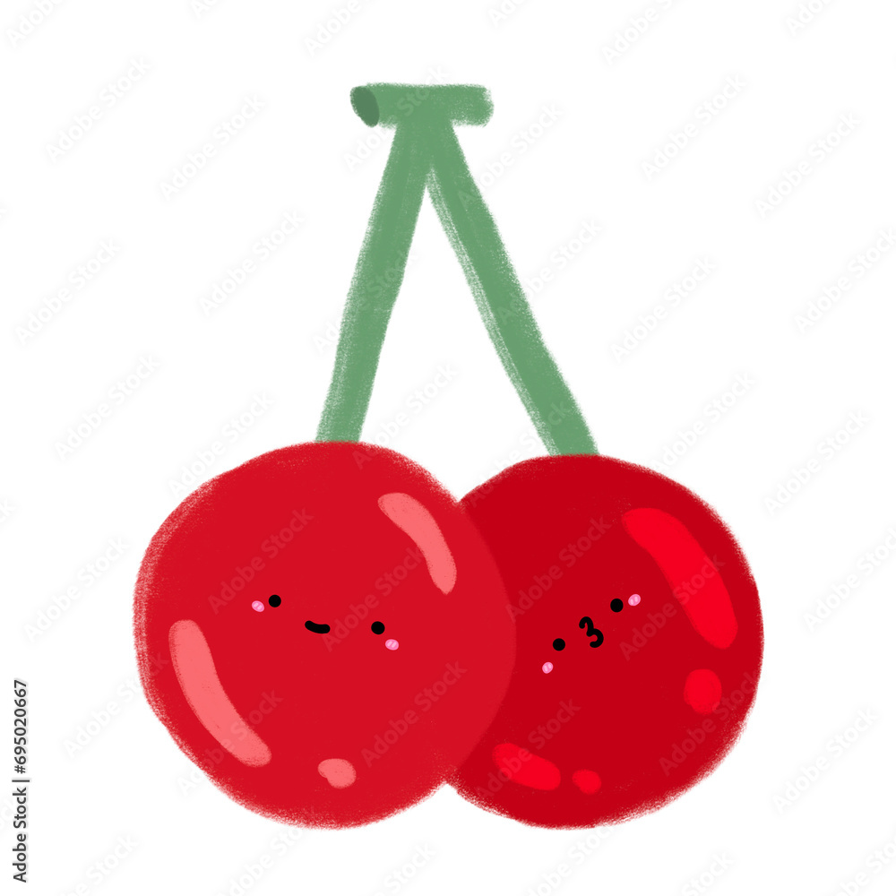 Cute Cherry Mascot Character Kawaii Cartoon Red Cherry Cartoon