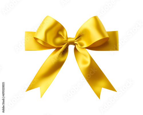 Ribbon for gift box, Yellow ribbon with bow isolated on transparent background, cut out, png