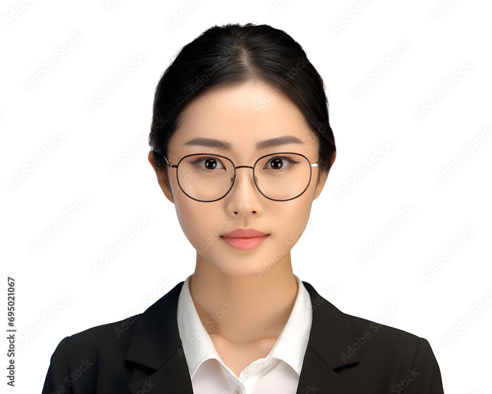 Asian business female with eyeglasses, people and office concept, full body business woman in dark suit isolated on transparent background, cut out, png