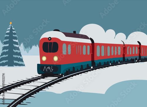 Train Driving Through Snow